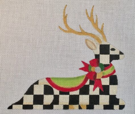 HO1757 RECLINING CHECKED REINDEER RIGHT, 7 x 7.50 on 18 mesh