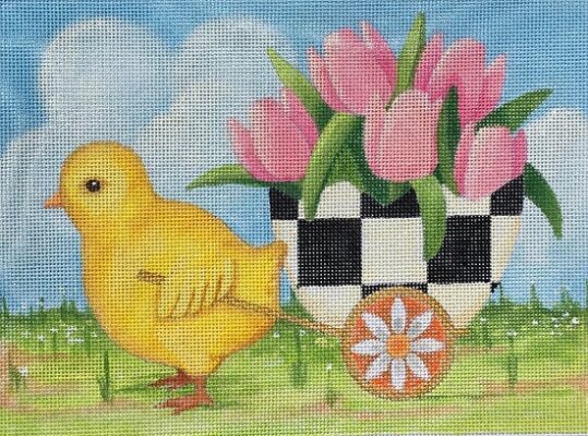 HO1461 Chick pulling Checkered Egg Basket