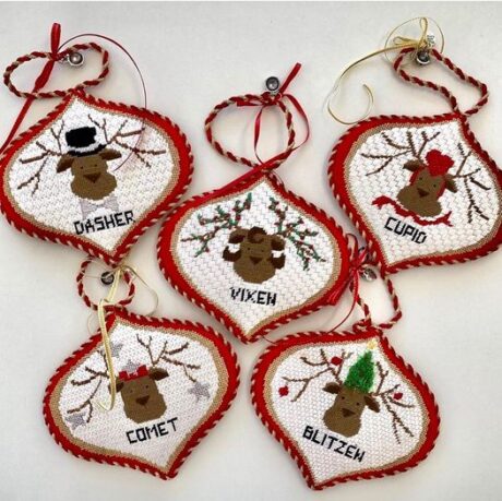 REINDEER ORNAMENTS by Osterville Needlework