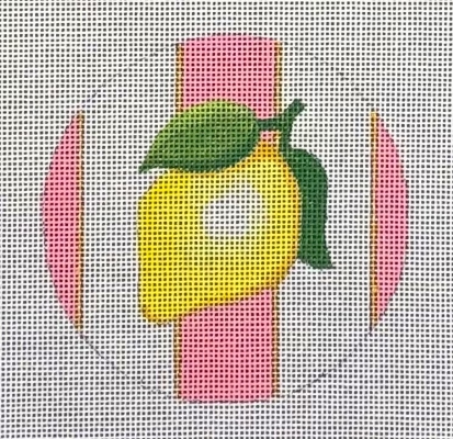 HO2896 LEMON PINK STRIPE RND ORNAMENT