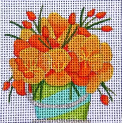 HO706 POPPIES, 4 inch, 18 mesh. Free stitch guide