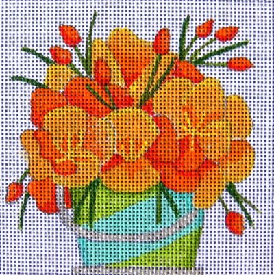 HO706 POPPIES, 4 inch, 18 mesh. Free stitch guide
